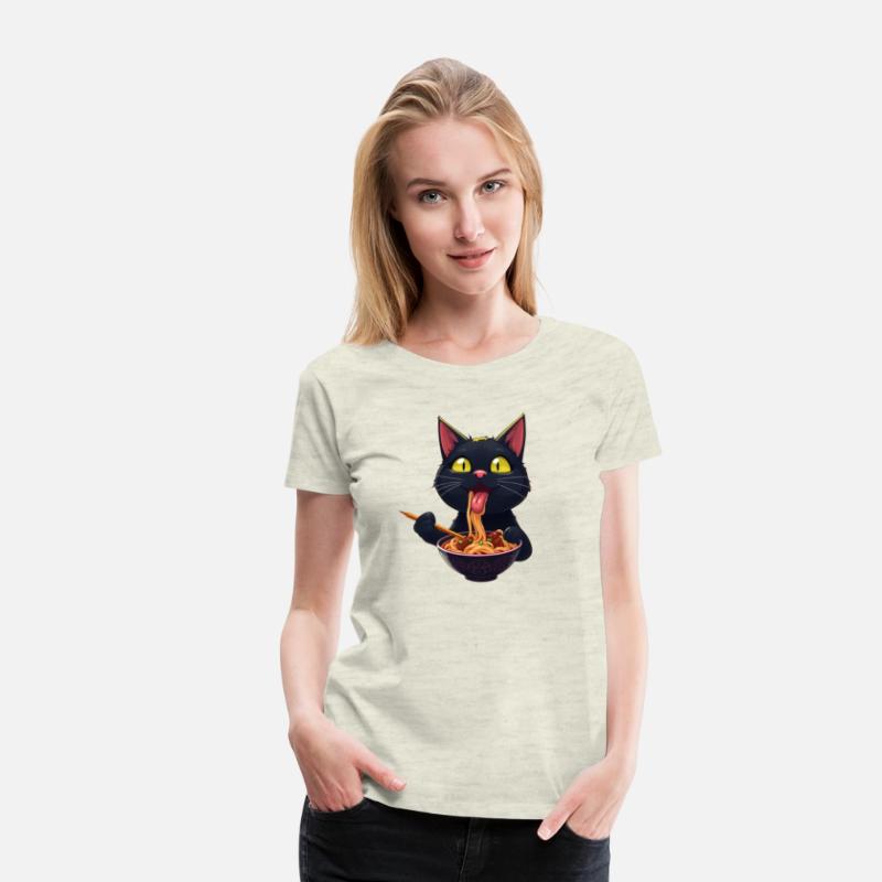 Black Cat Eating Ramen Noodles Japanese Food