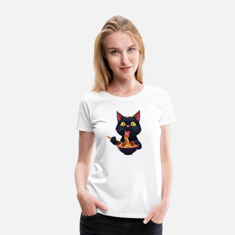 Black Cat Eating Ramen Noodles Japanese Food