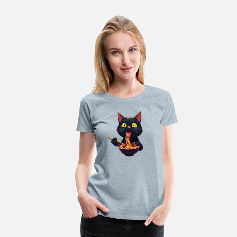 Black Cat Eating Ramen Noodles Japanese Food