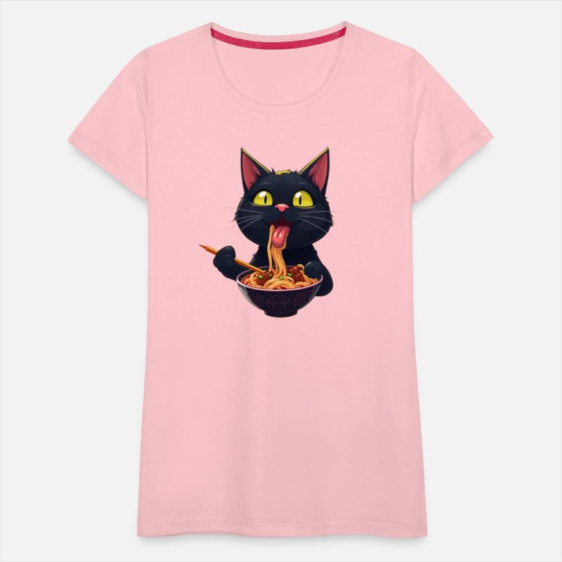Black Cat Eating Ramen Noodles Japanese Food
