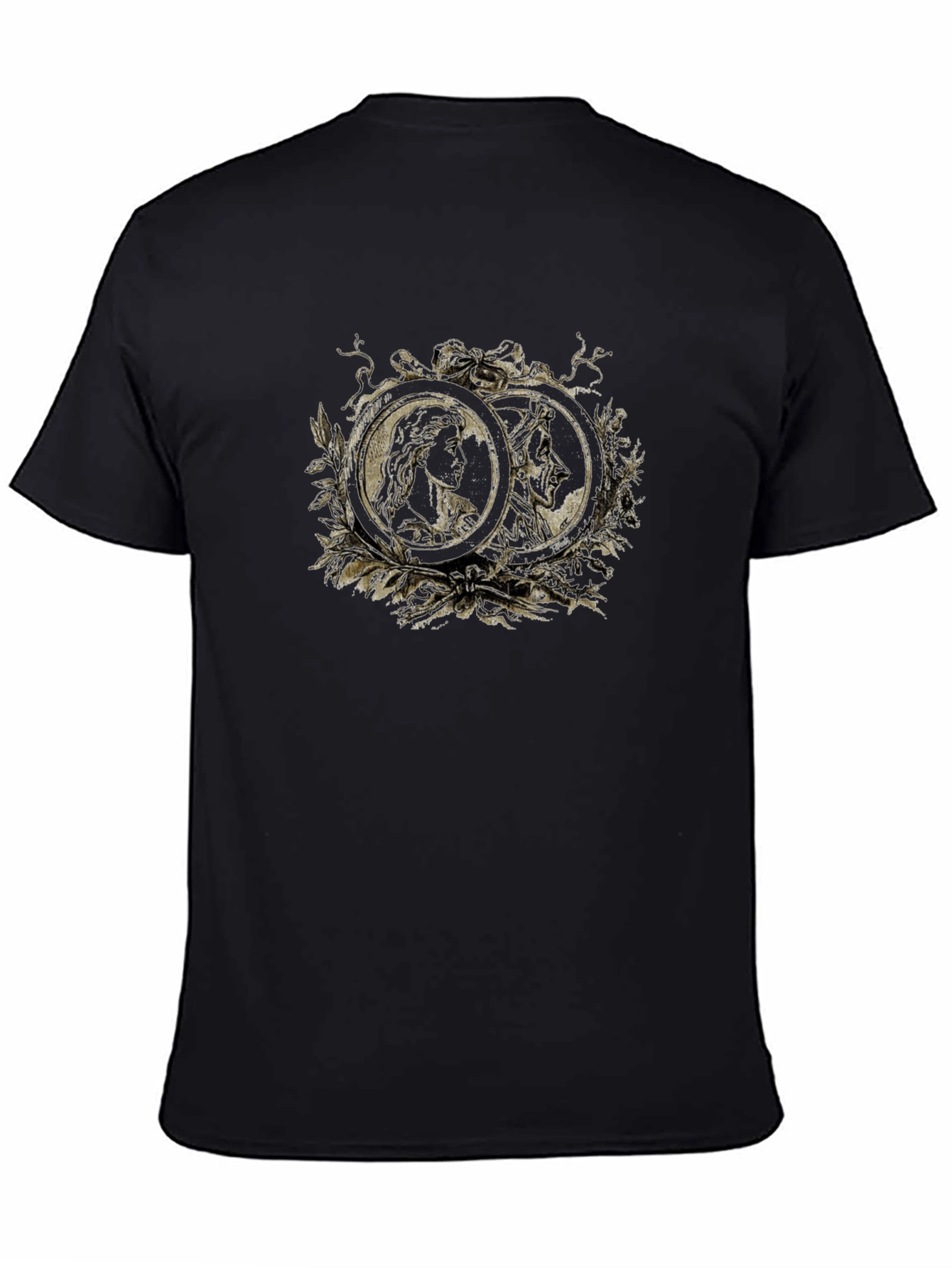 Ornate Cameo Style Graphic Print Black T-Shirt