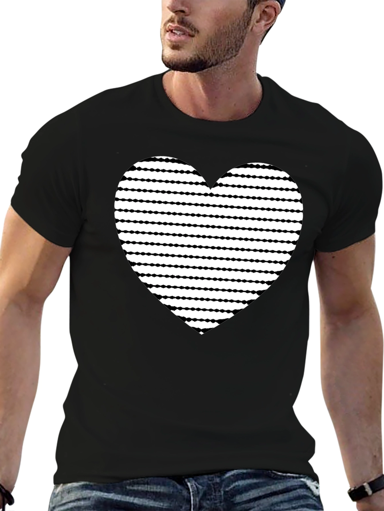 Heart Stripe Graphic Black T-Shirt
