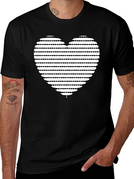 Heart Stripe Graphic Black T-Shirt