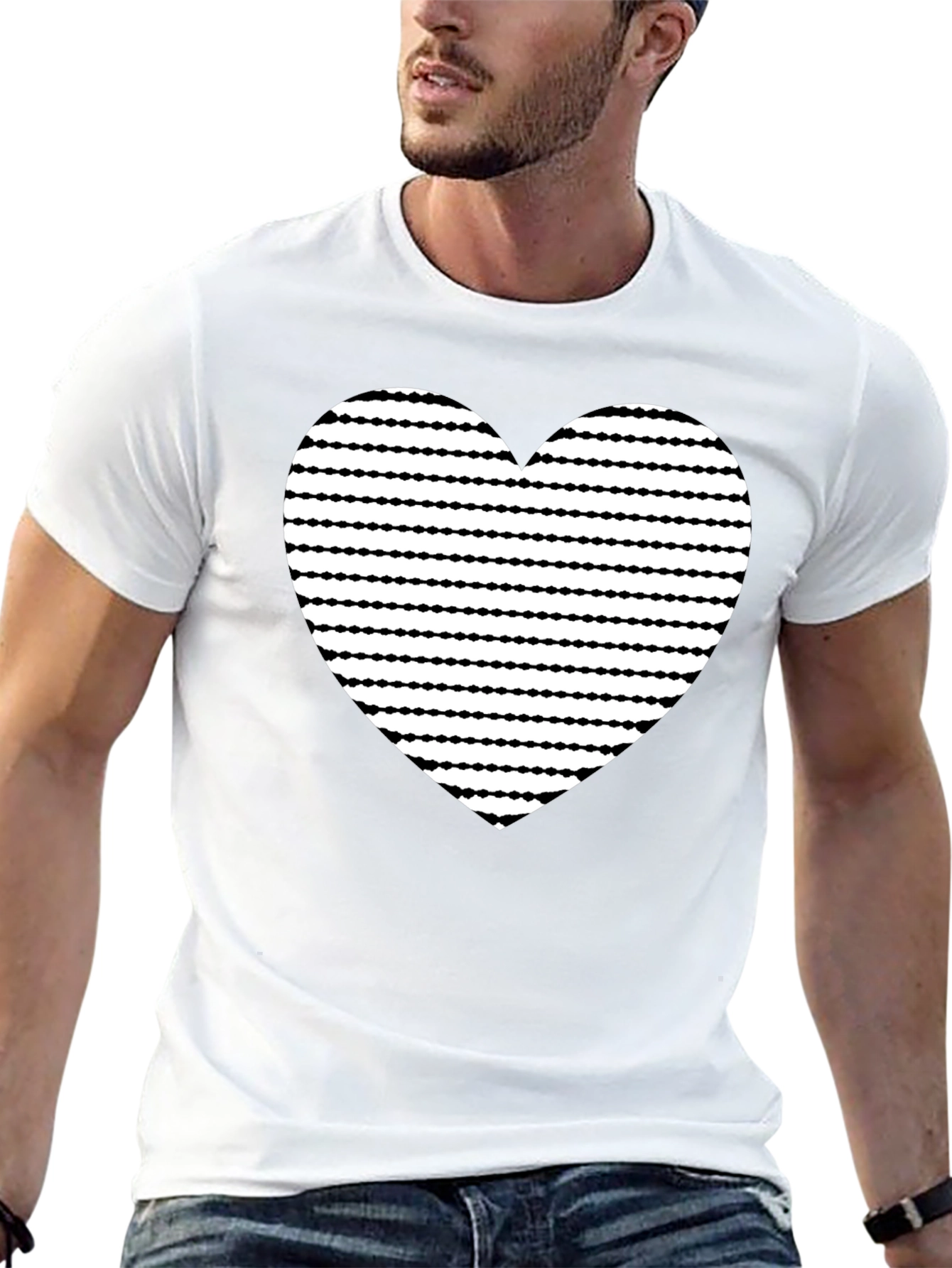 Heart Stripe Graphic Black T-Shirt