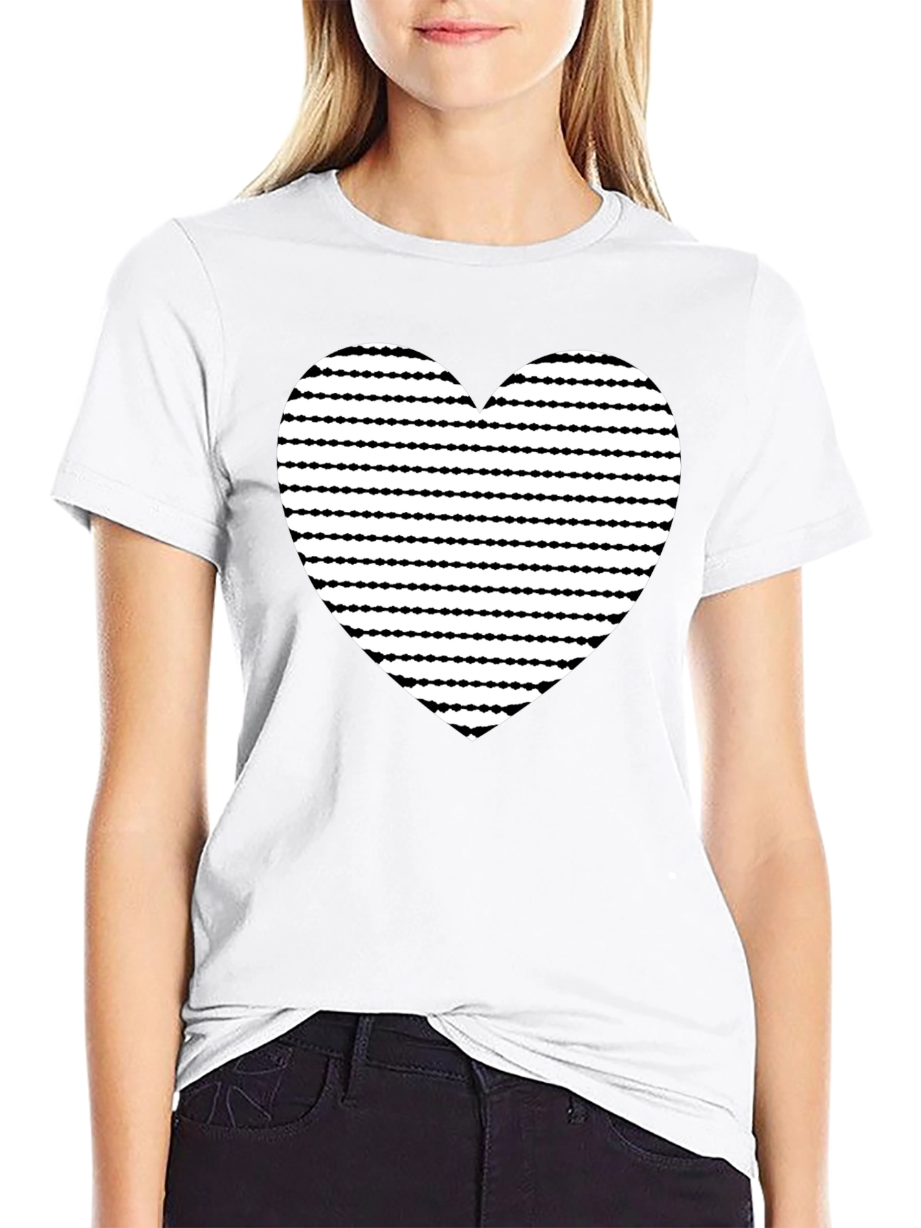 Heart Stripe Graphic Black T-Shirt
