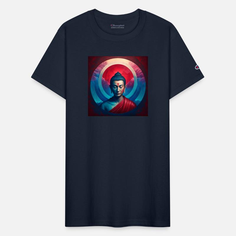 buddha red blue light portrait