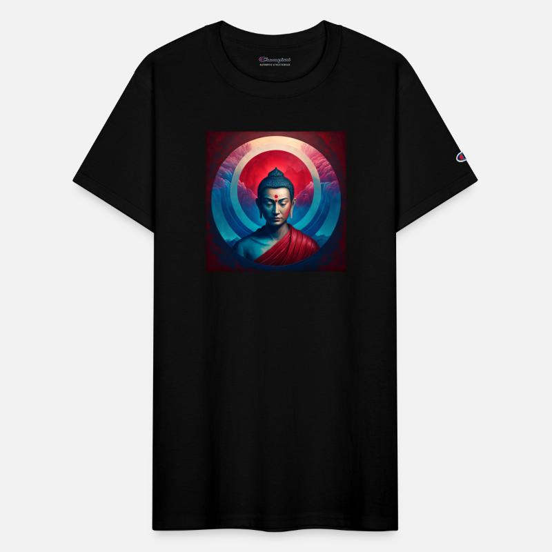 buddha red blue light portrait