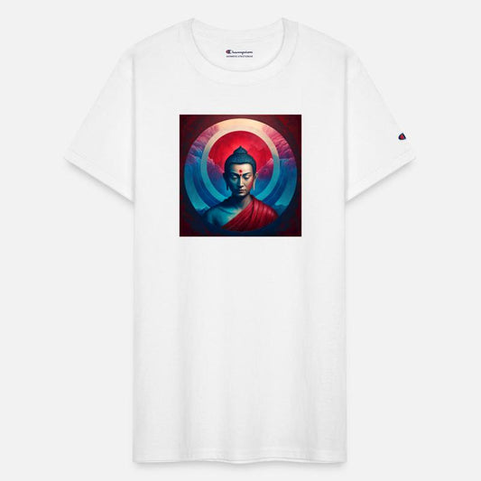 buddha red blue light portrait