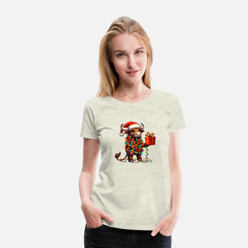 Bull Wearing Santa Hat, Holding A Present Box Xmas
