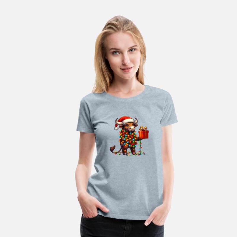 Bull Wearing Santa Hat, Holding A Present Box Xmas