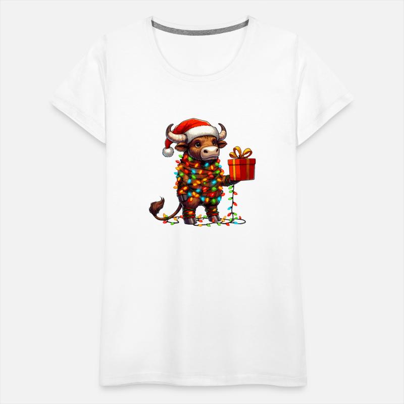 Bull Wearing Santa Hat, Holding A Present Box Xmas