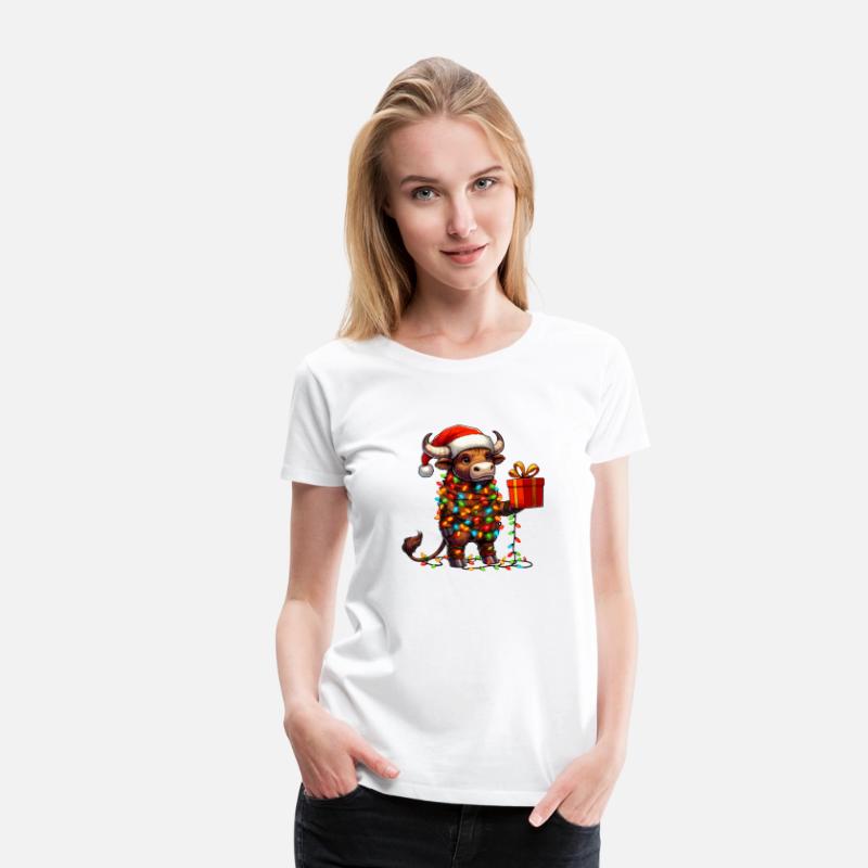 Bull Wearing Santa Hat, Holding A Present Box Xmas