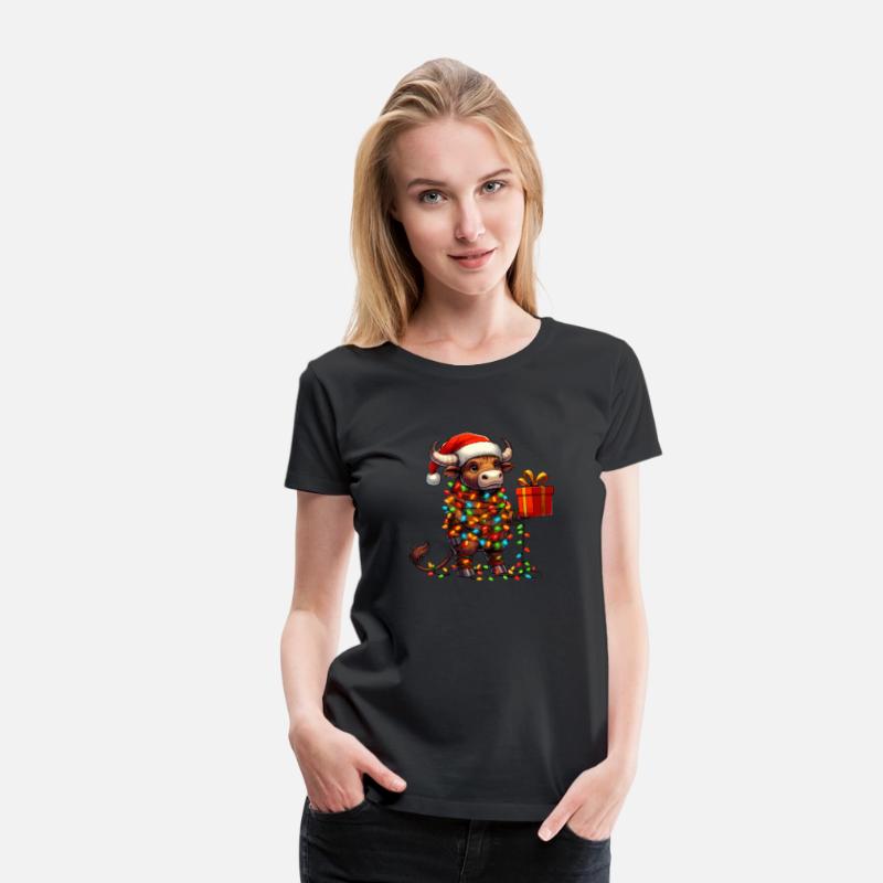 Bull Wearing Santa Hat, Holding A Present Box Xmas