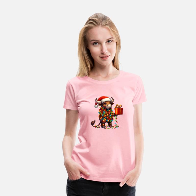 Bull Wearing Santa Hat, Holding A Present Box Xmas