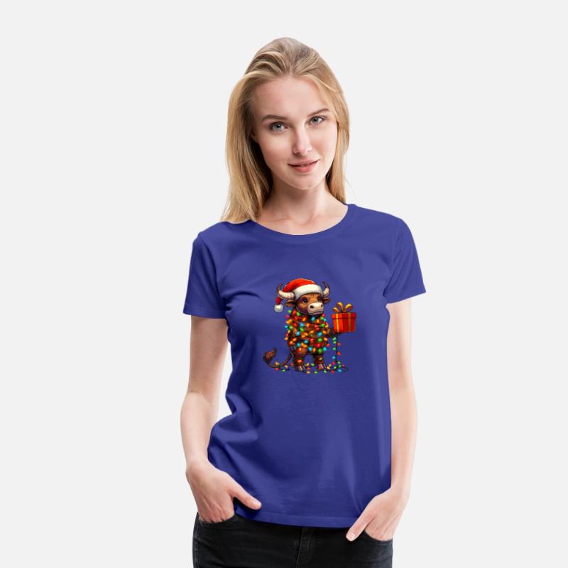 Bull Wearing Santa Hat, Holding A Present Box Xmas