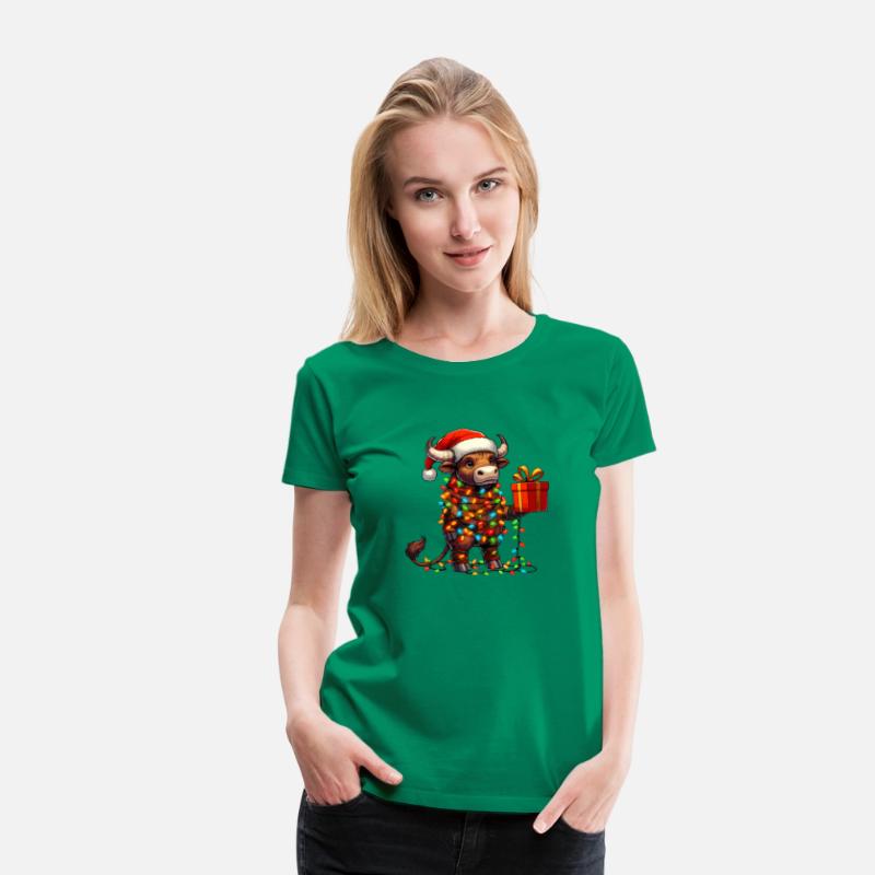 Bull Wearing Santa Hat, Holding A Present Box Xmas