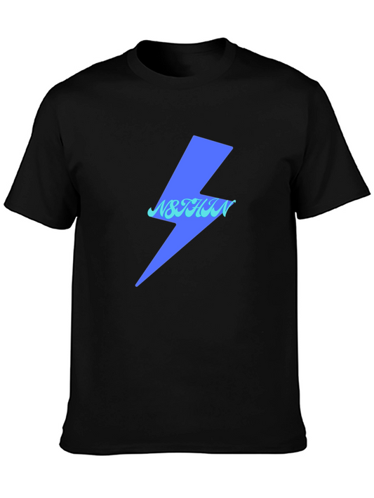 Lightning Bolt Graphic Tee - Black Cotton Casual Top