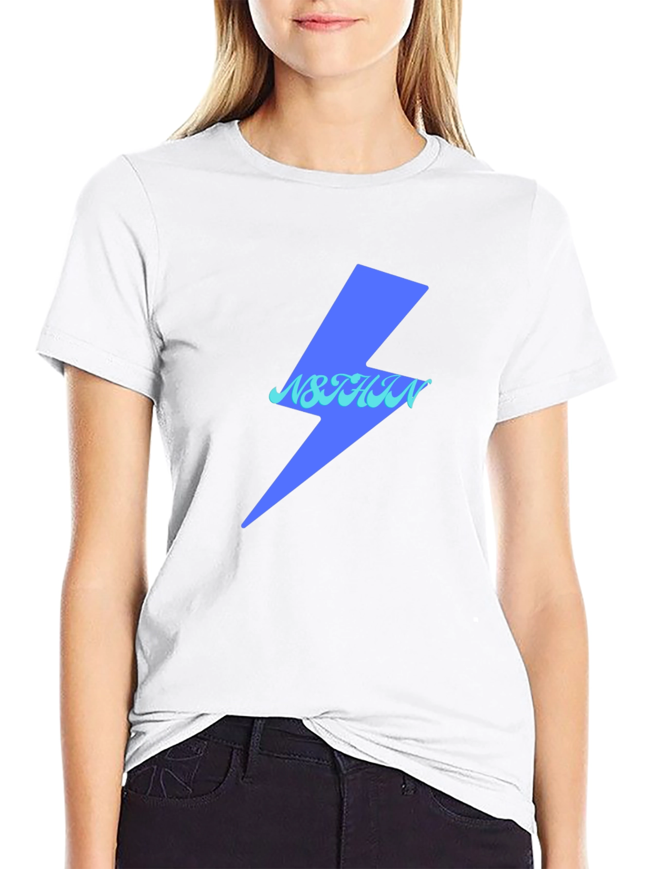 Lightning Bolt Graphic Tee - Black Cotton Casual Top