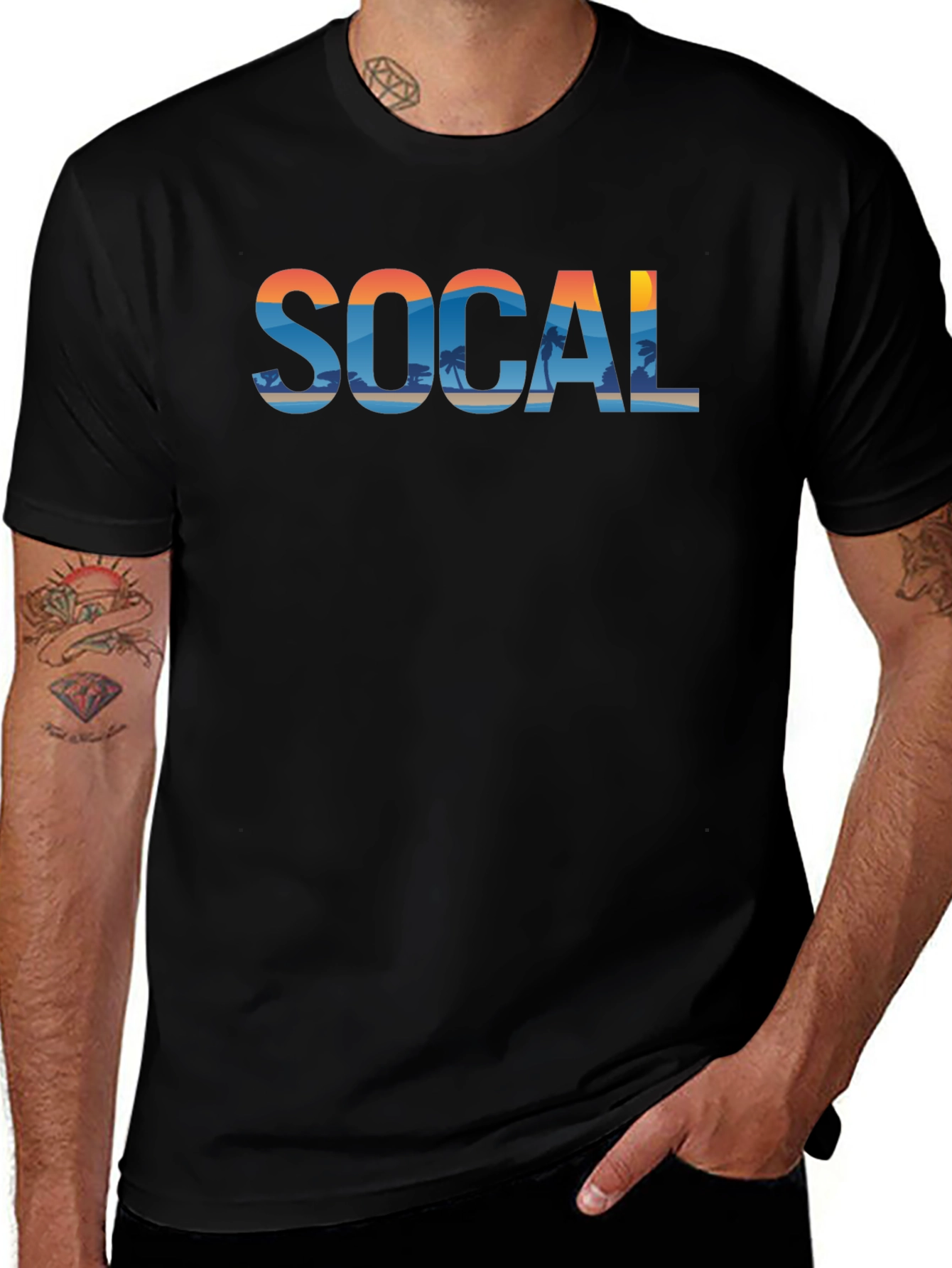 SoCal Beach Print Mens Black Graphic Tee