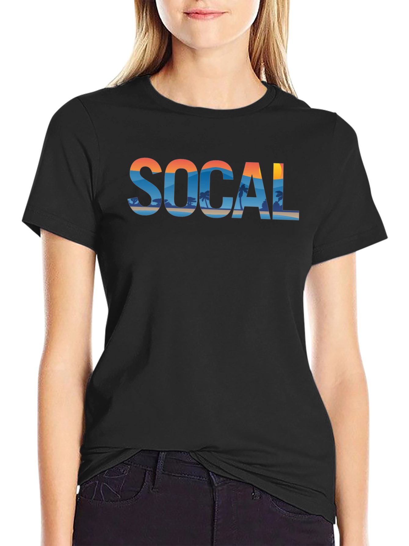 SoCal Beach Print Mens Black Graphic Tee