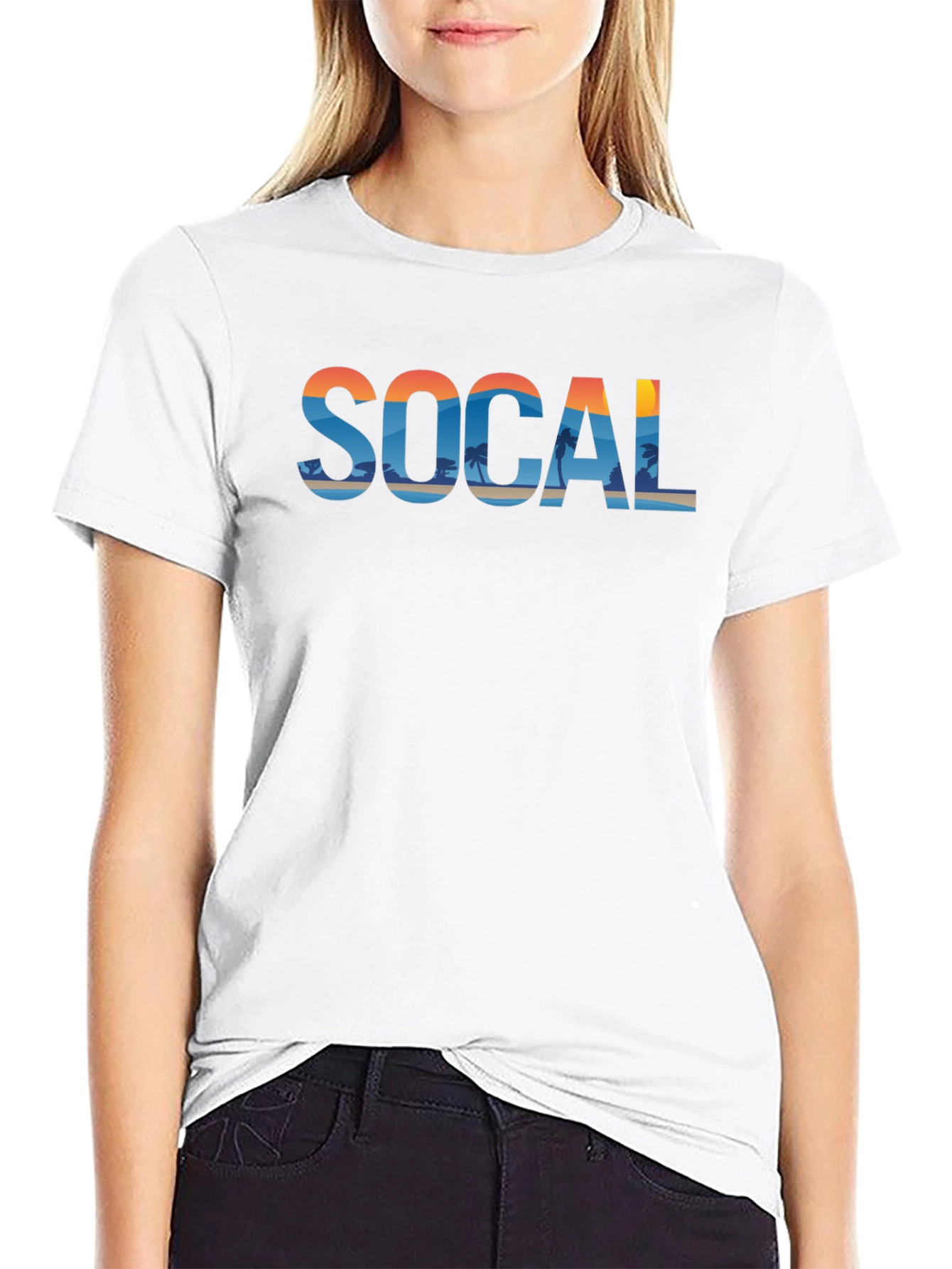 SoCal Beach Print Mens Black Graphic Tee