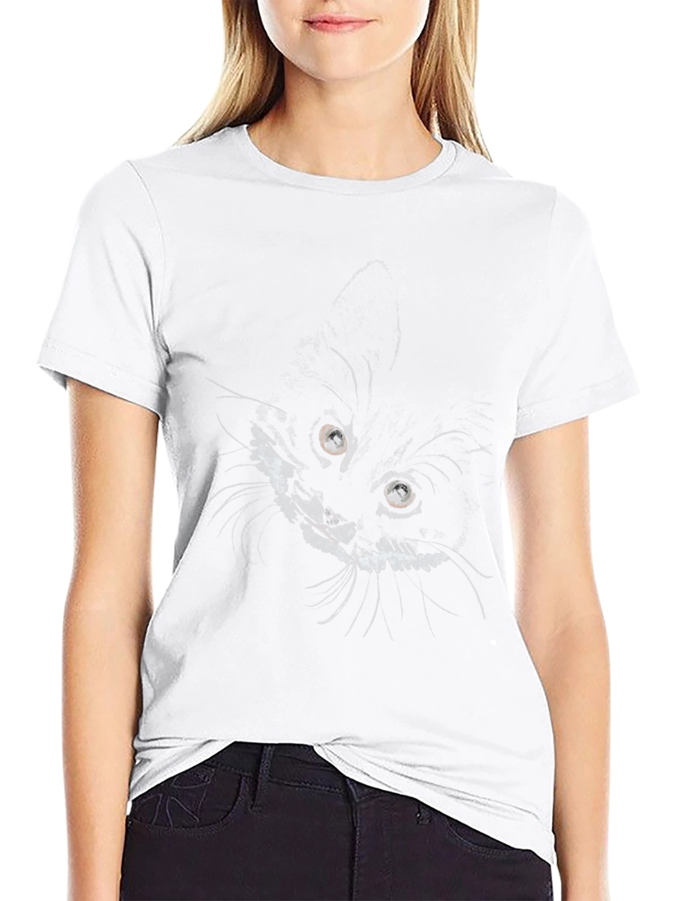 Cat Face Graphic Print Black T-Shirt