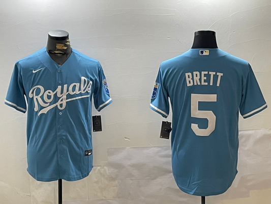 Men's Kansas City Royals George Brett #5 Light Blue Replica Player Jerseys