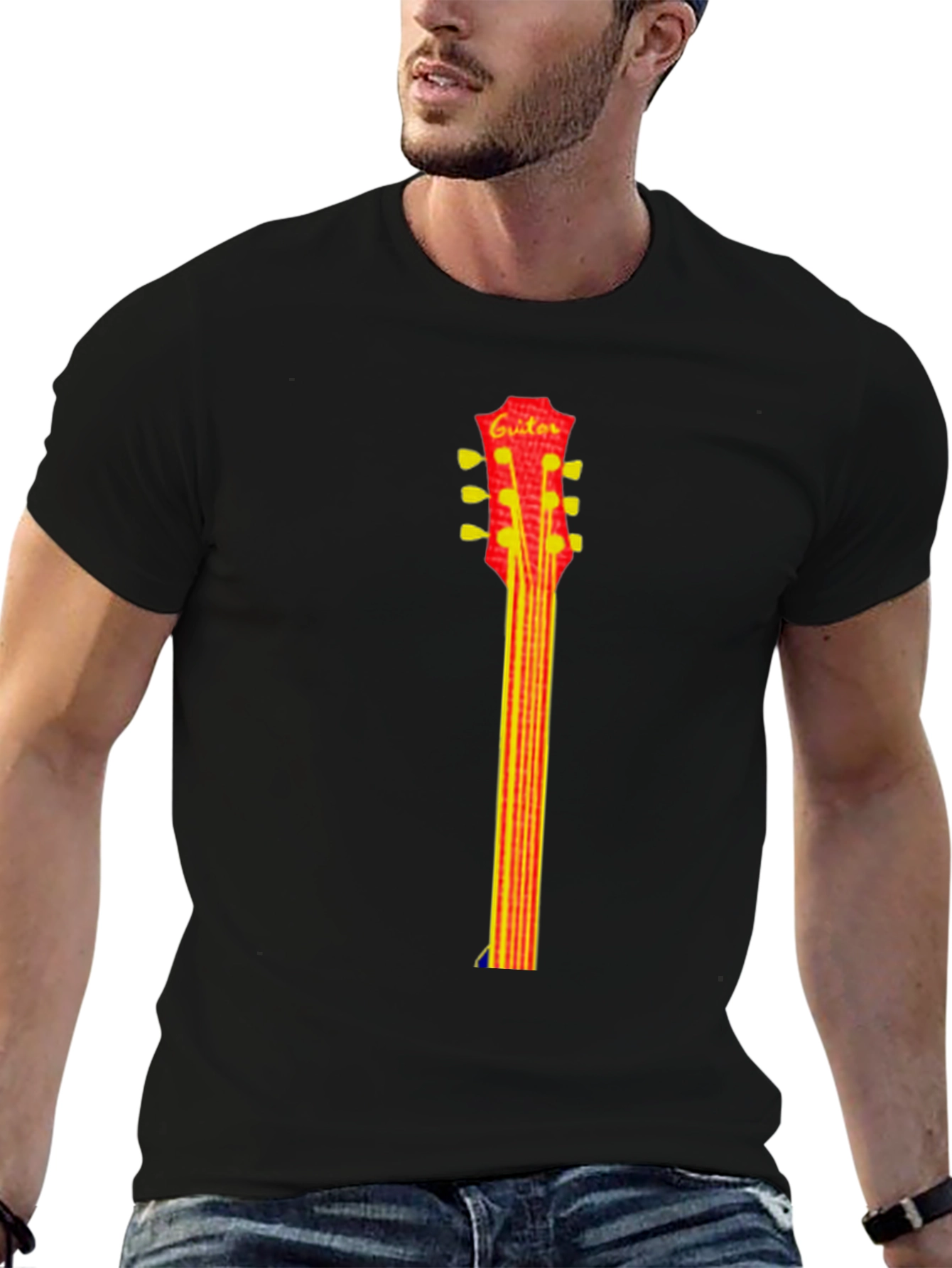 Guitar Neck Graphic Tee - Casual Style