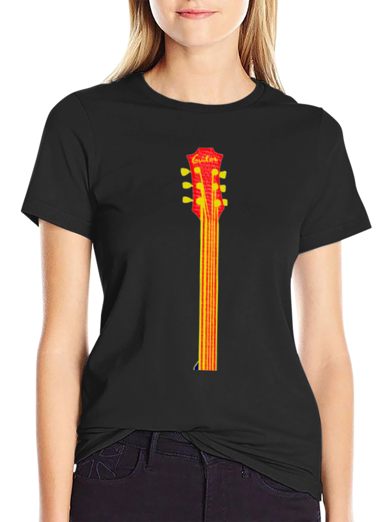 Guitar Neck Graphic Tee - Casual Style