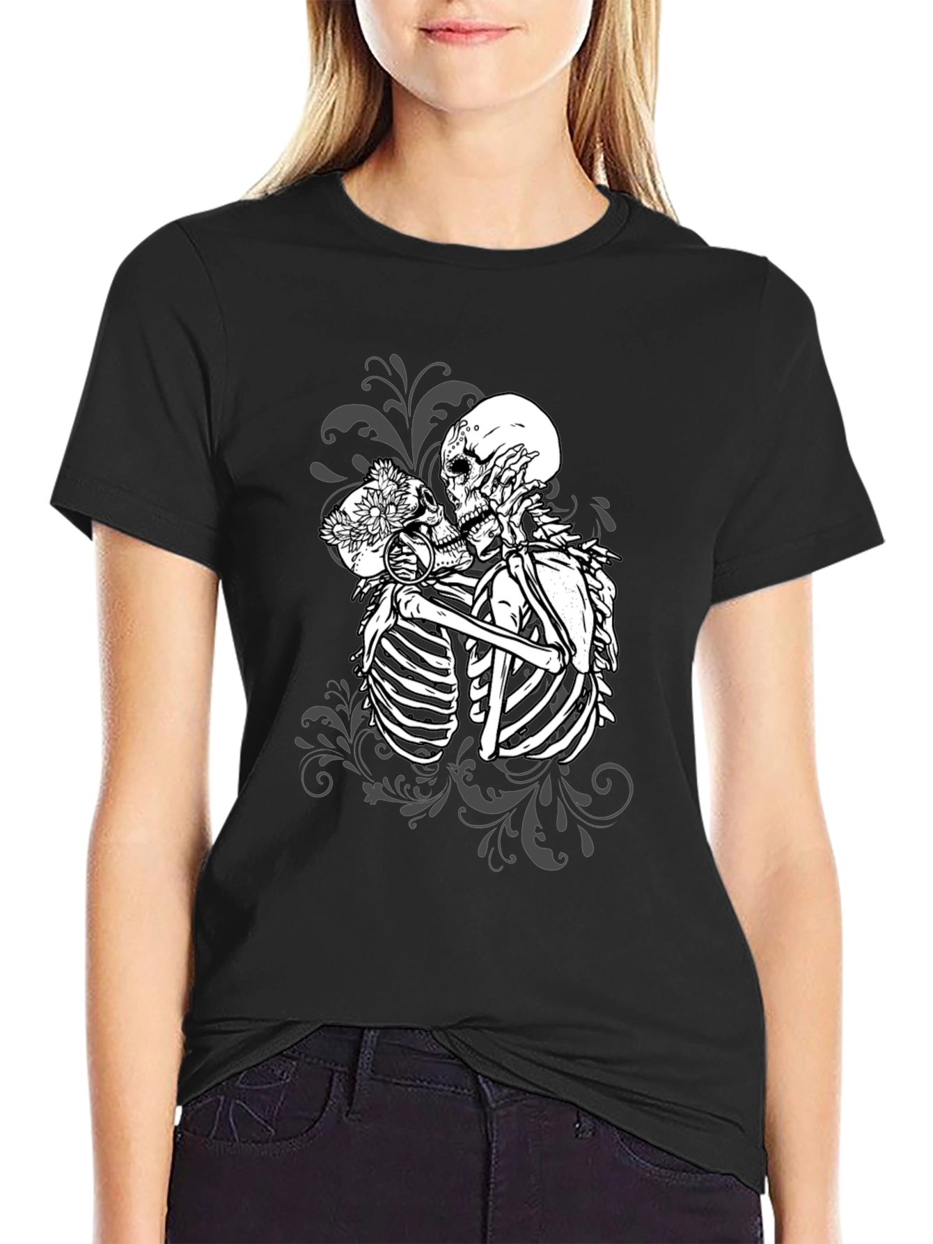 Kissing Skeletons Graphic Tee - Gothic Romance T-Shirt
