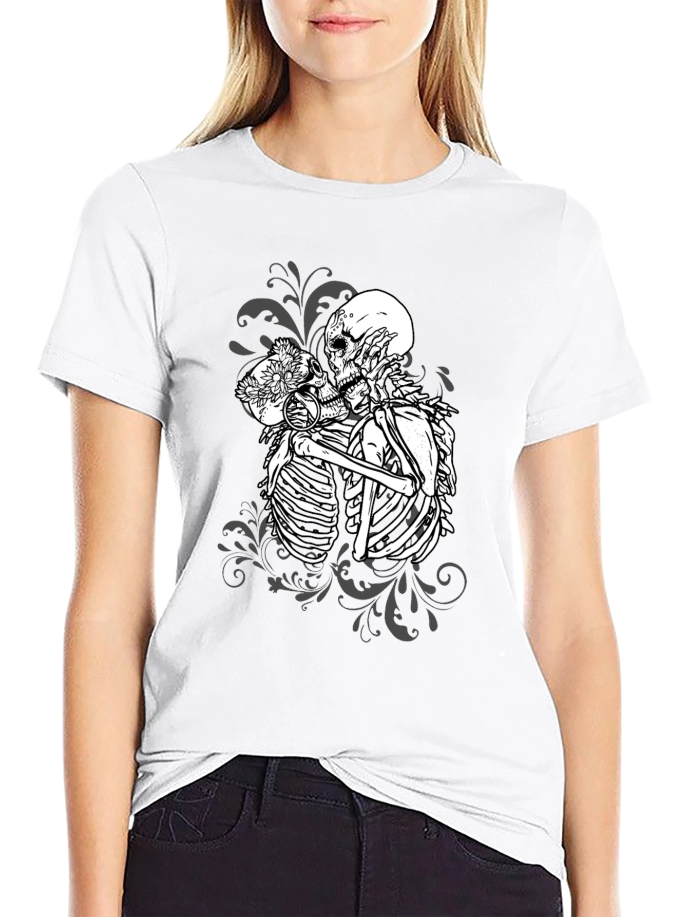 Kissing Skeletons Graphic Tee - Gothic Romance T-Shirt
