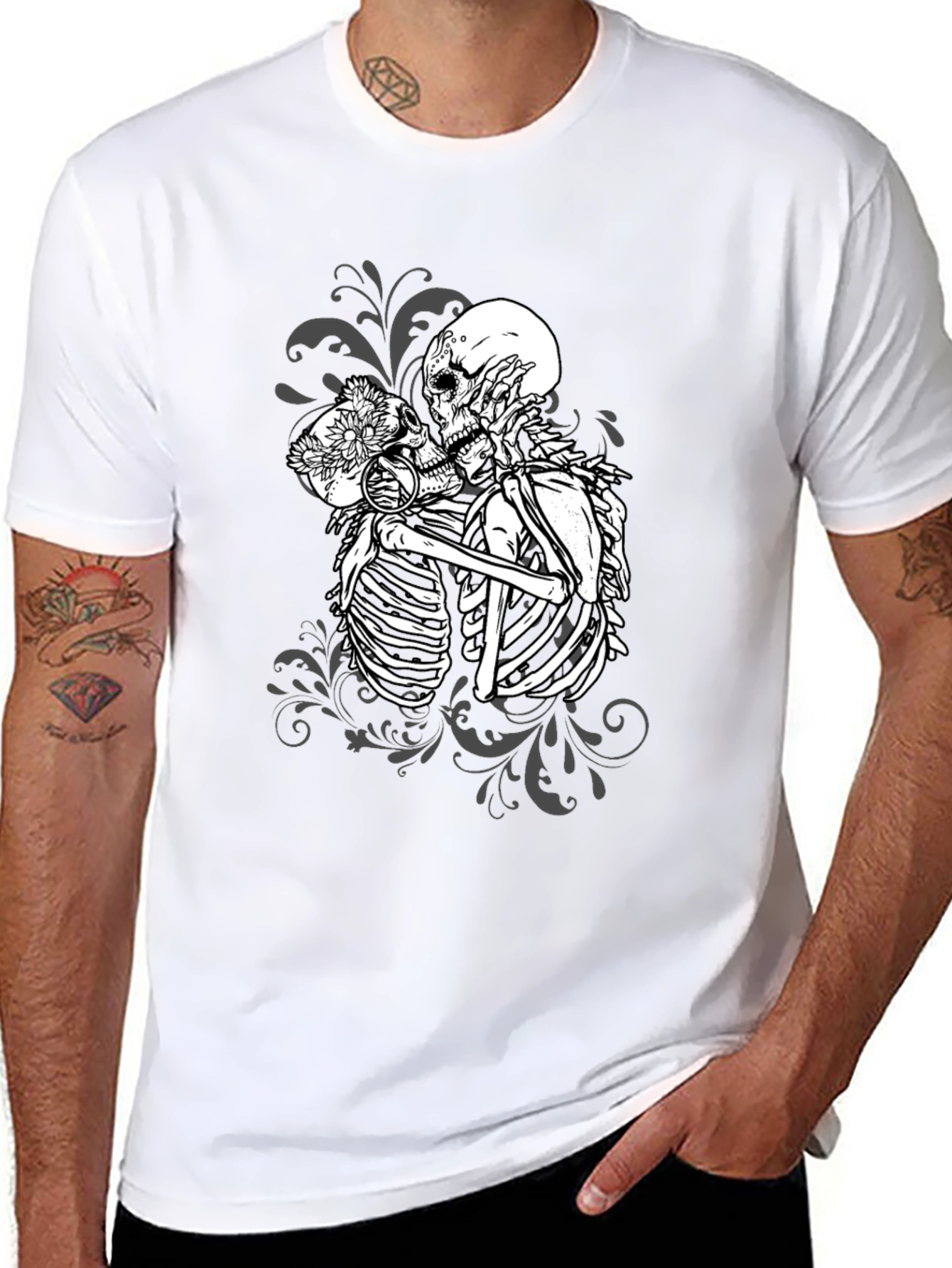 Kissing Skeletons Graphic Tee - Gothic Romance T-Shirt