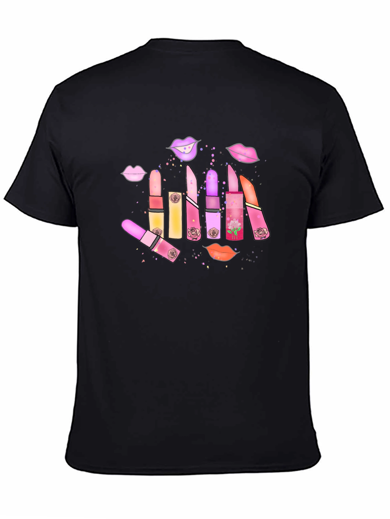 Lipstick & Lips Graphic Black T-Shirt