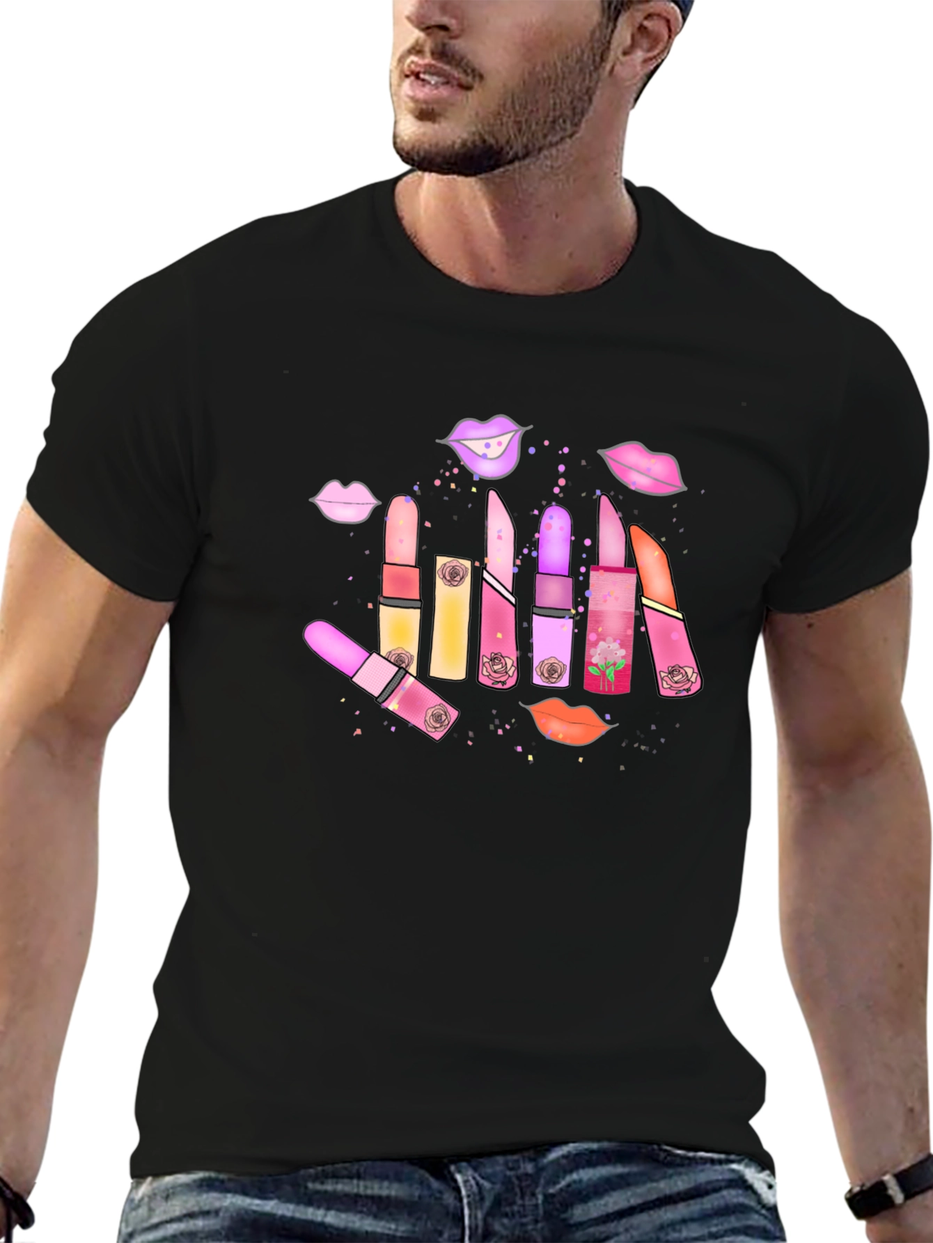 Lipstick & Lips Graphic Black T-Shirt