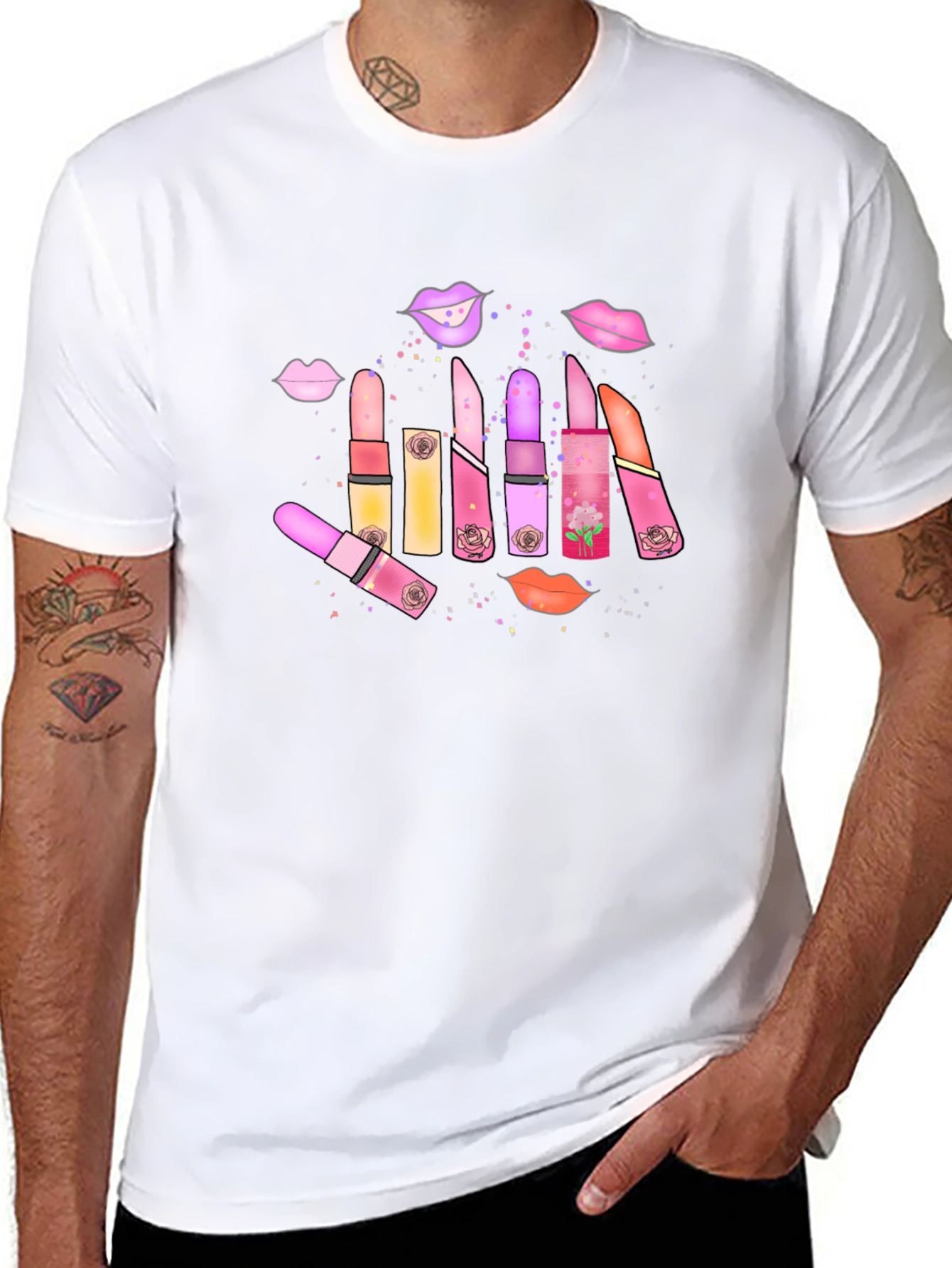 Lipstick & Lips Graphic Black T-Shirt