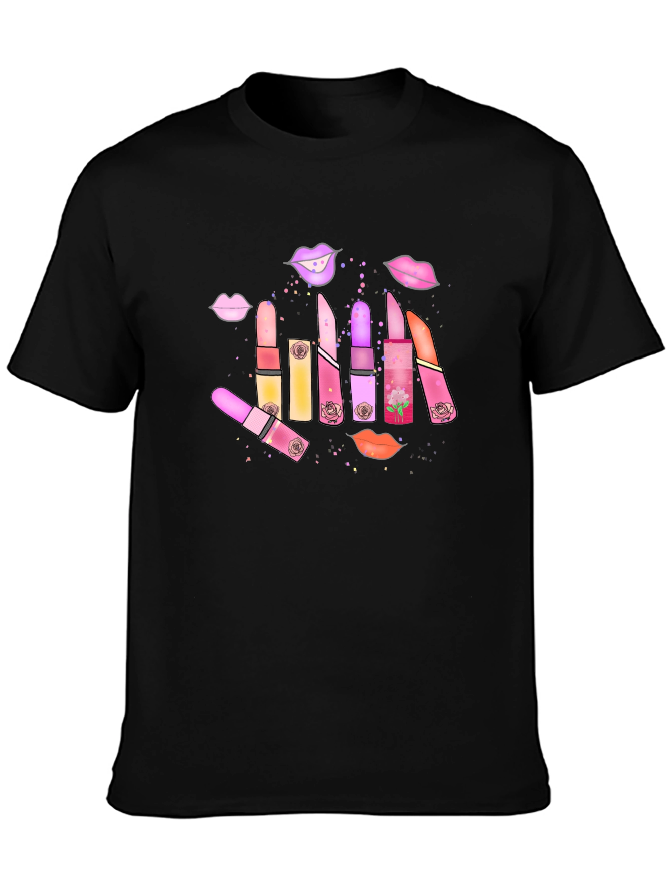 Lipstick & Lips Graphic Black T-Shirt