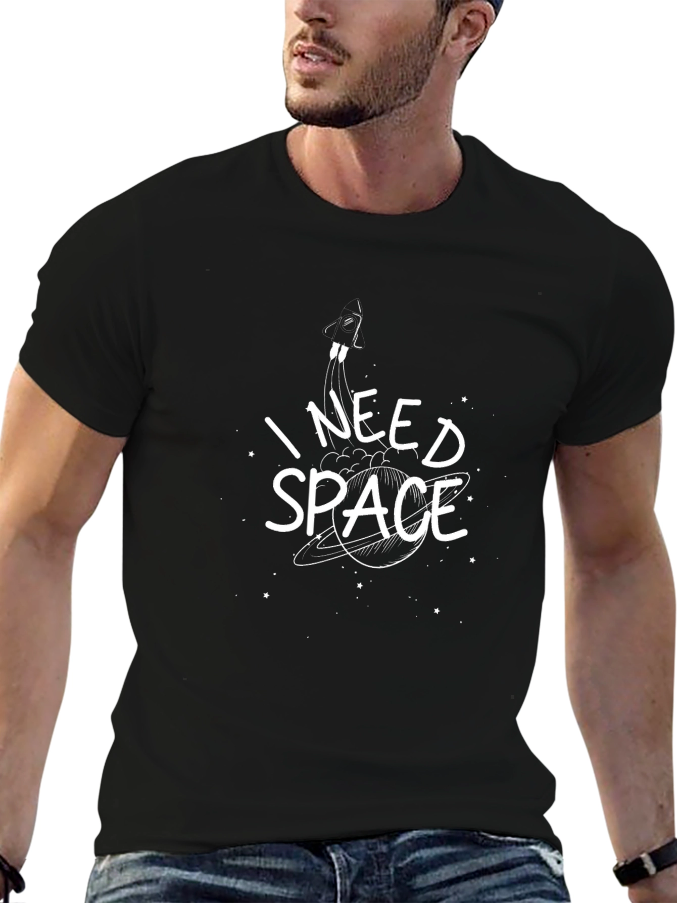 I Need Space Graphic Tee - Black Cotton T-Shirt