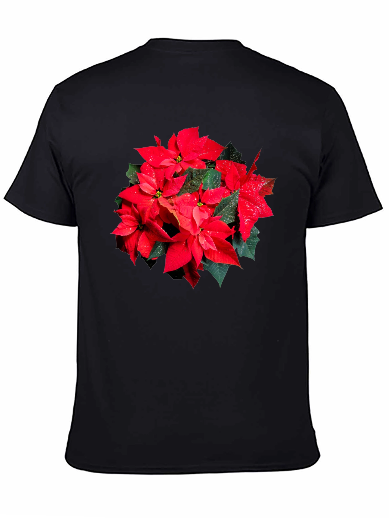 Poinsettia Flower Graphic Black T-Shirt