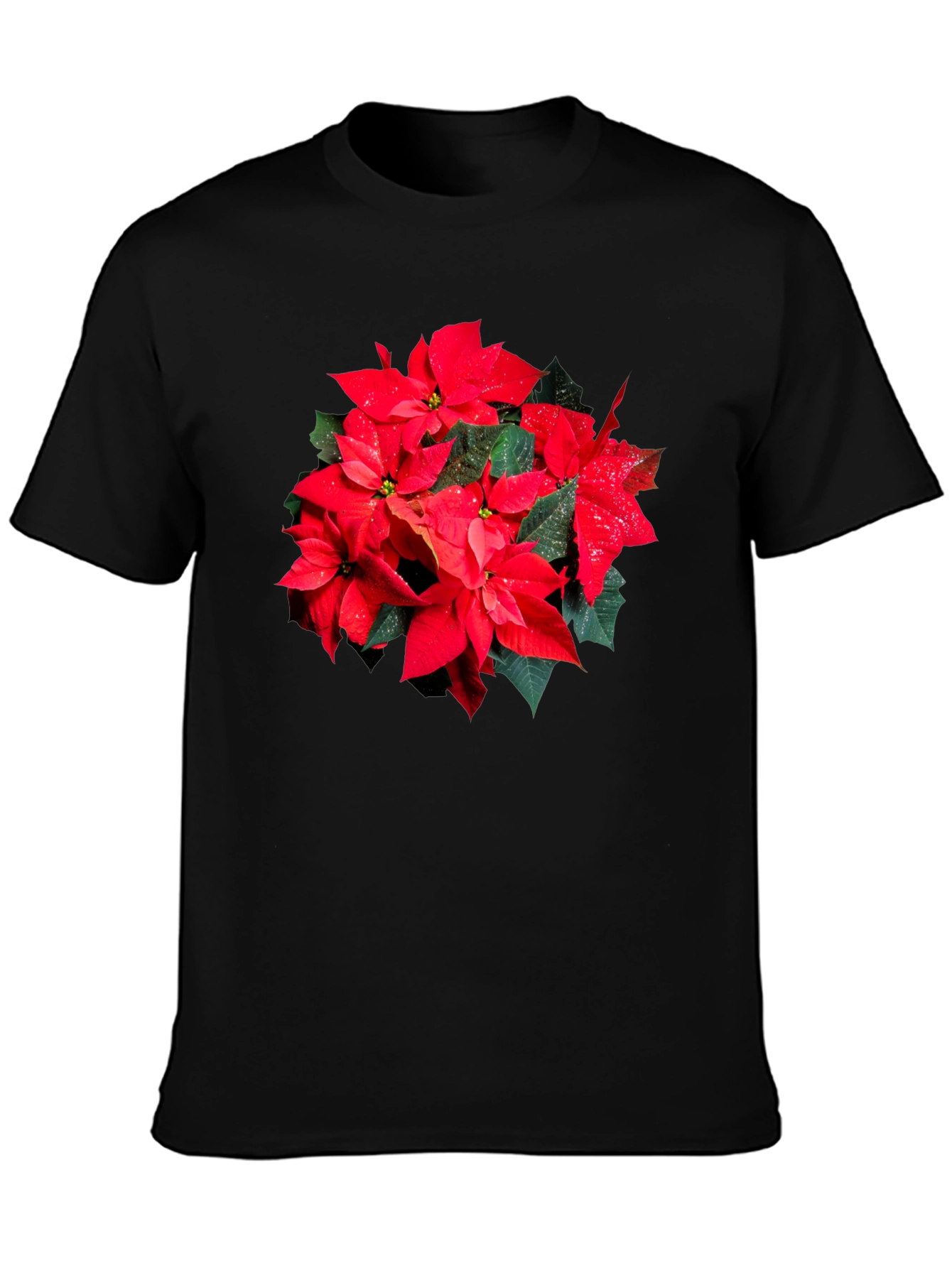 Poinsettia Flower Graphic Black T-Shirt