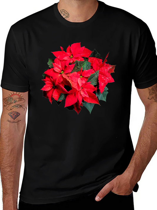 Poinsettia Flower Graphic Black T-Shirt