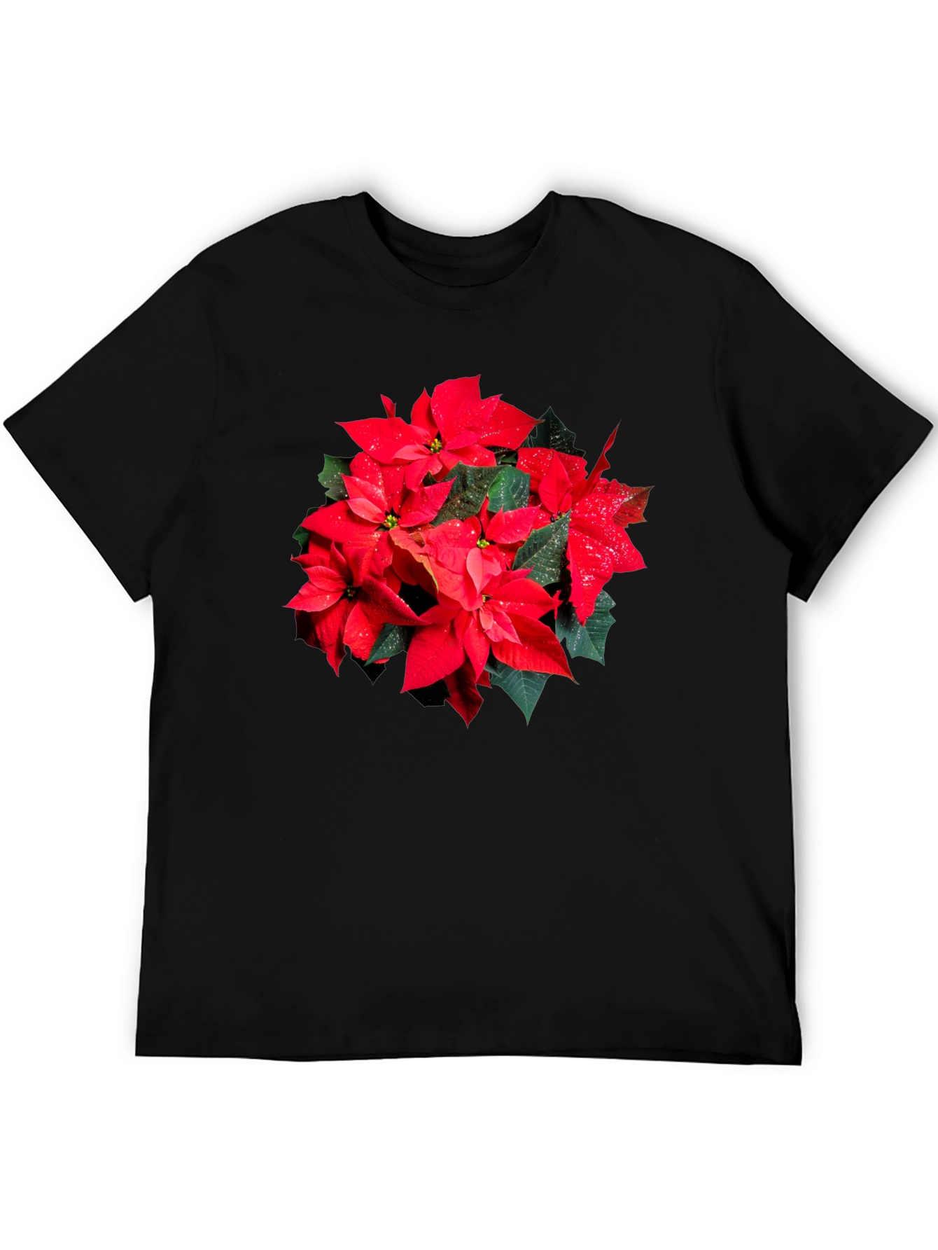 Poinsettia Flower Graphic Black T-Shirt
