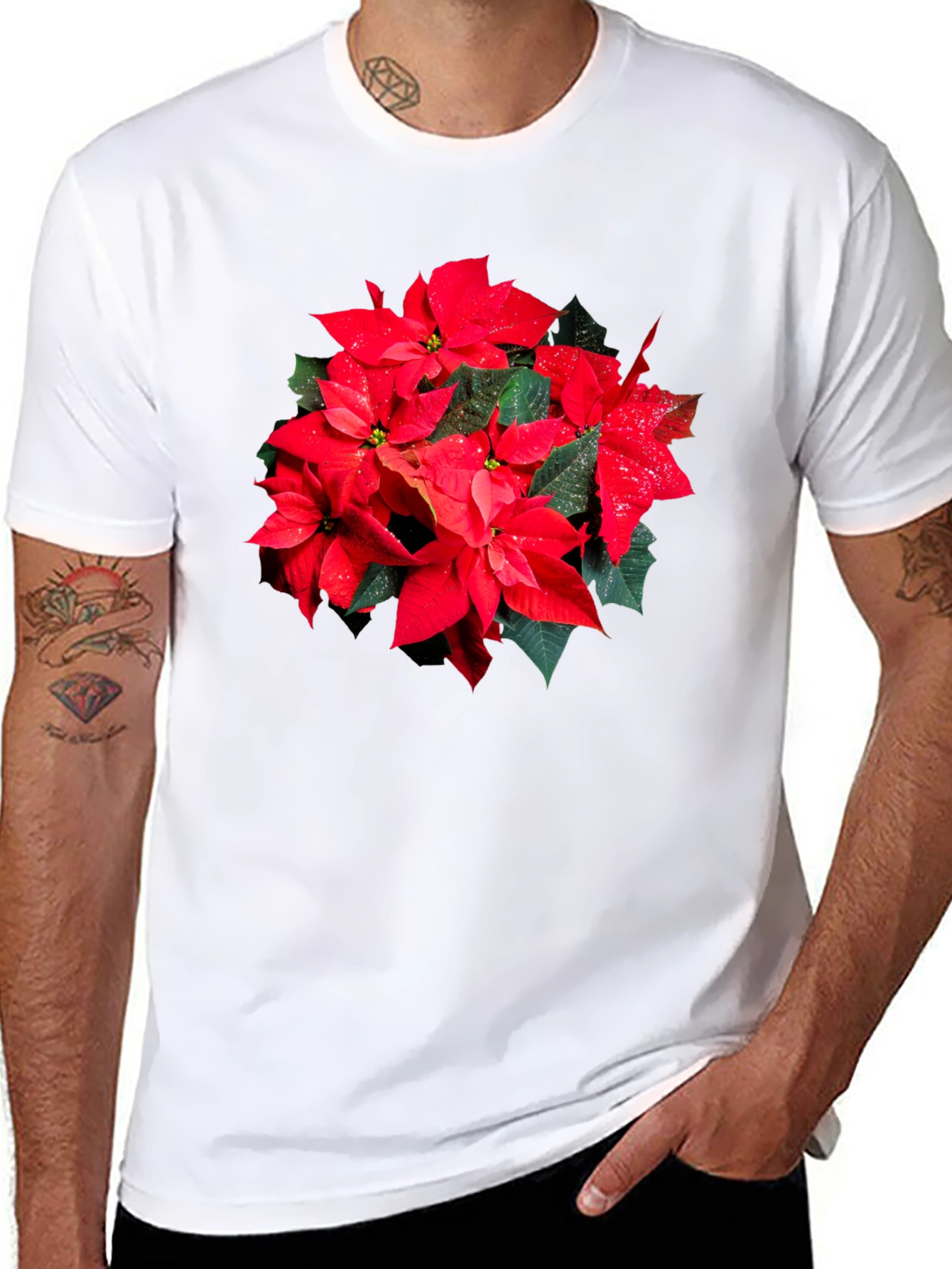 Poinsettia Flower Graphic Black T-Shirt