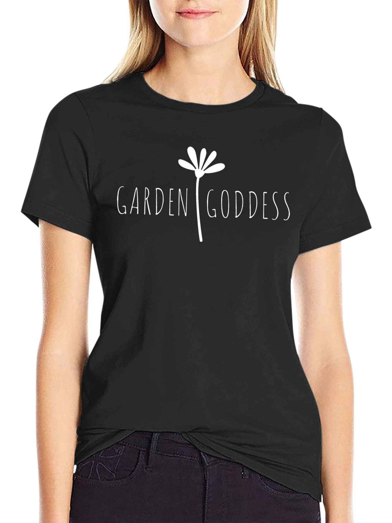 Garden Goddess Graphic Tee - Black Cotton Comfort