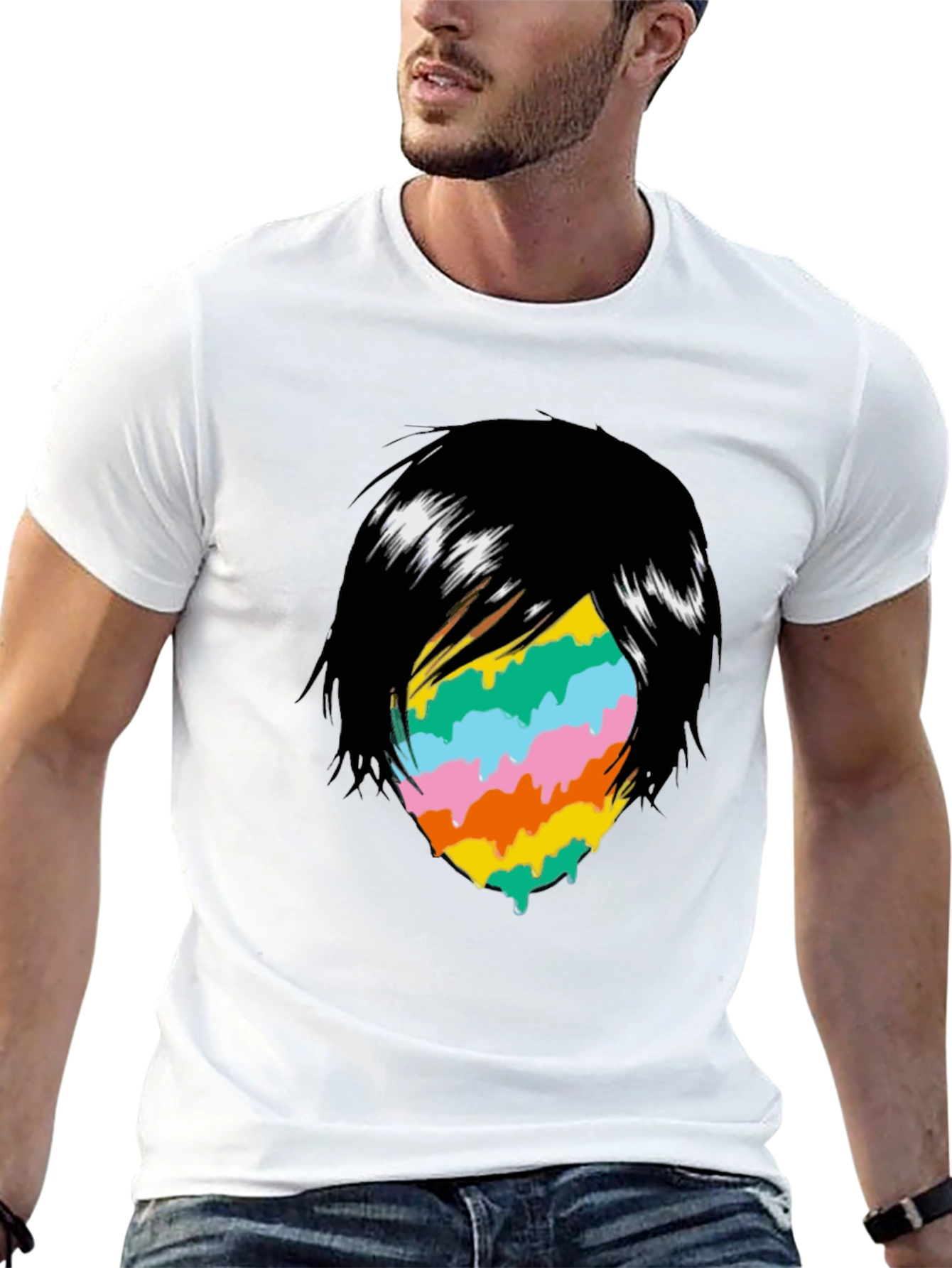 Melting Rainbow Face Graphic T-Shirt