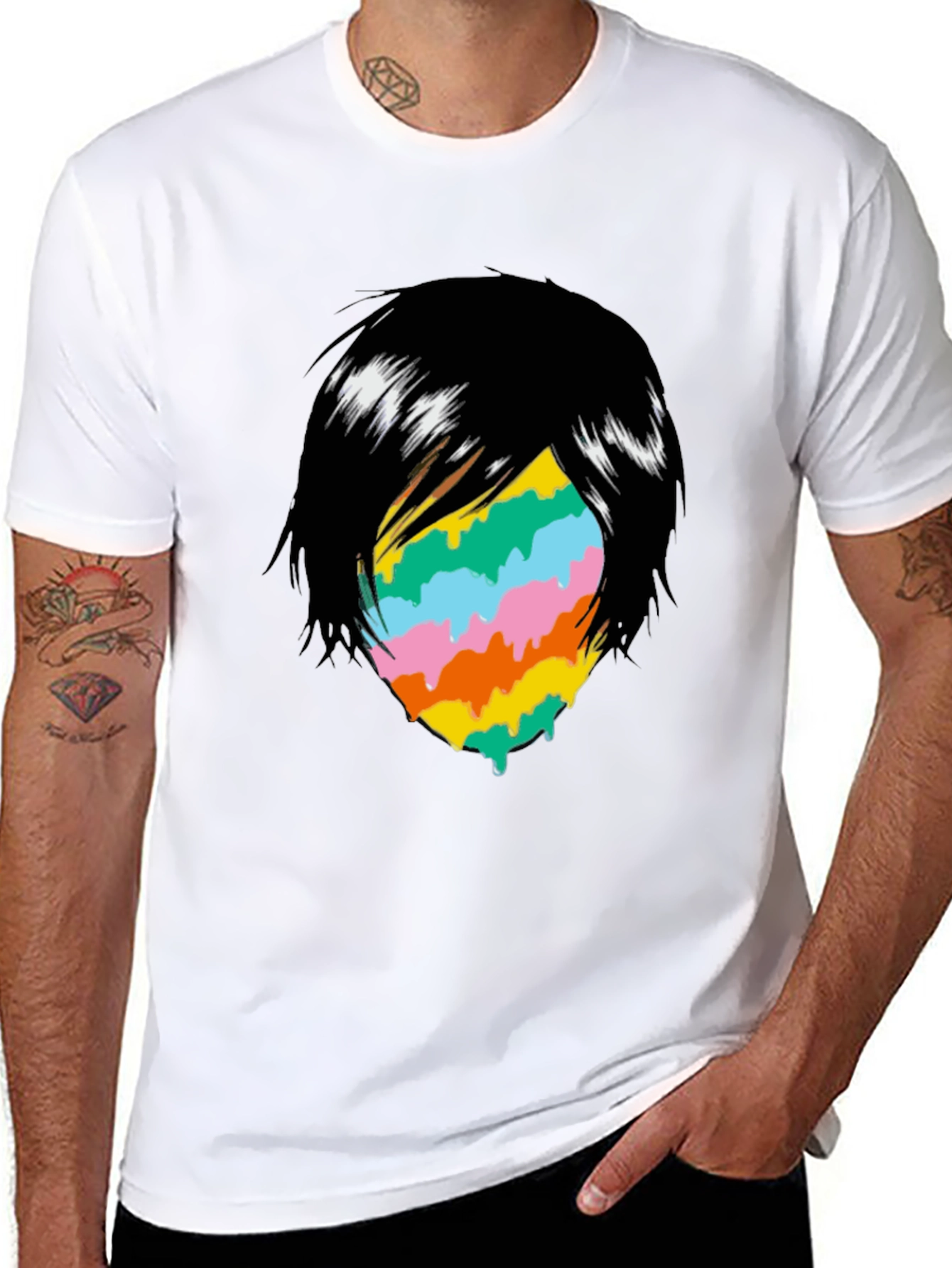 Melting Rainbow Face Graphic T-Shirt