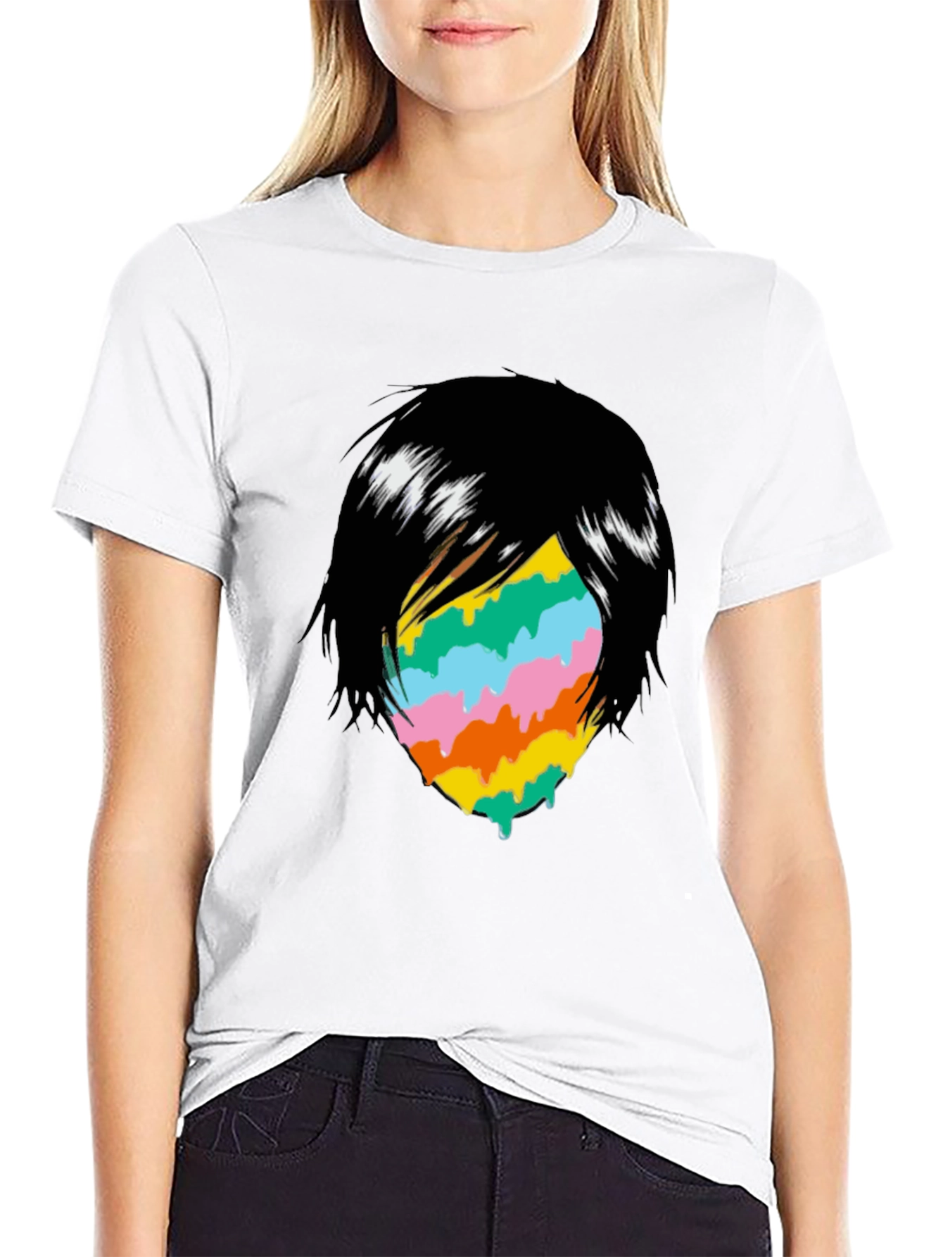 Melting Rainbow Face Graphic T-Shirt