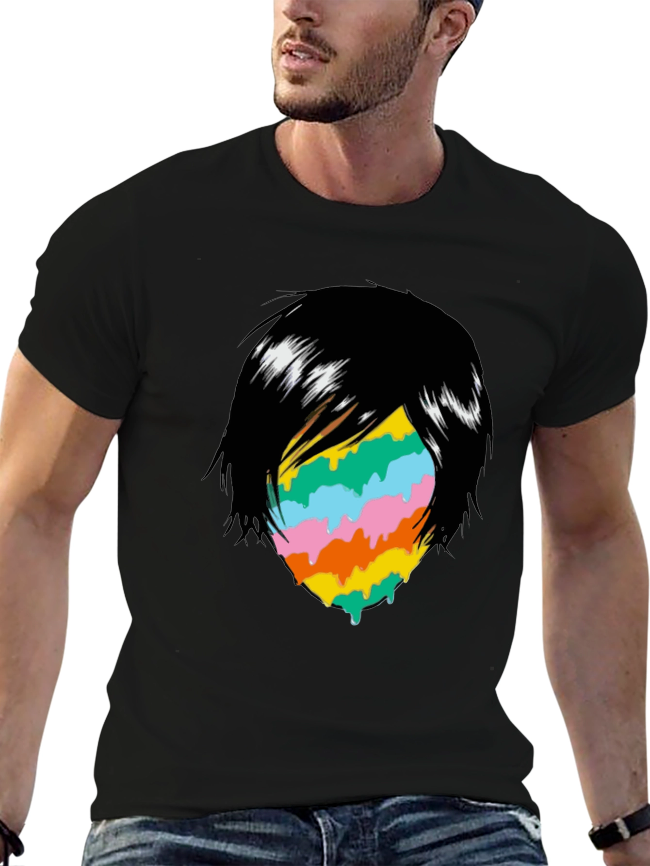 Melting Rainbow Face Graphic T-Shirt