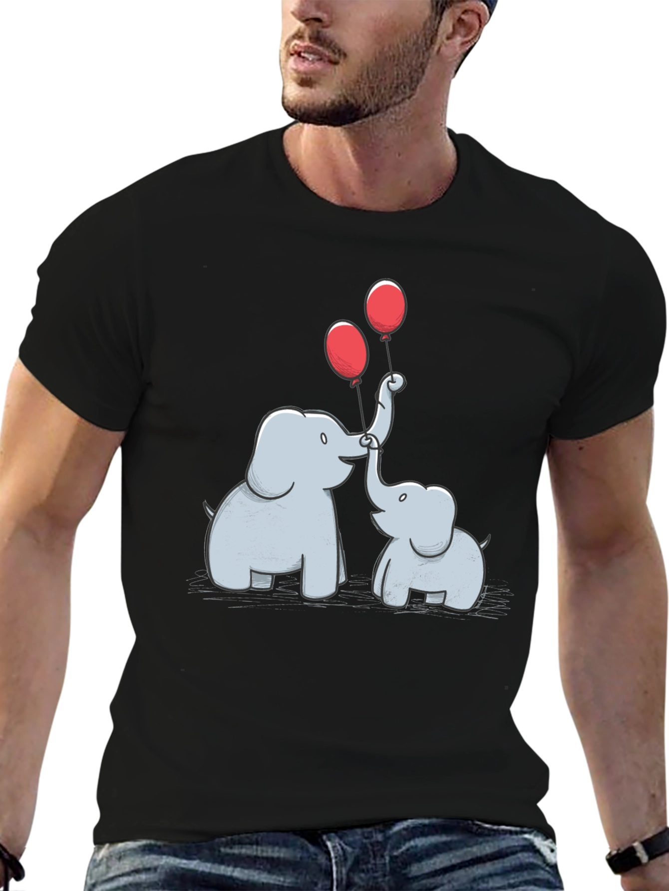 Elephant & Balloons Graphic Black T-Shirt