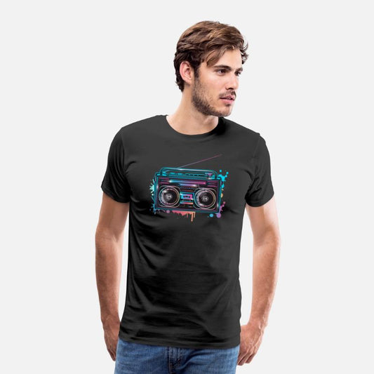 Cassette recorder in 80s neon graffiti look