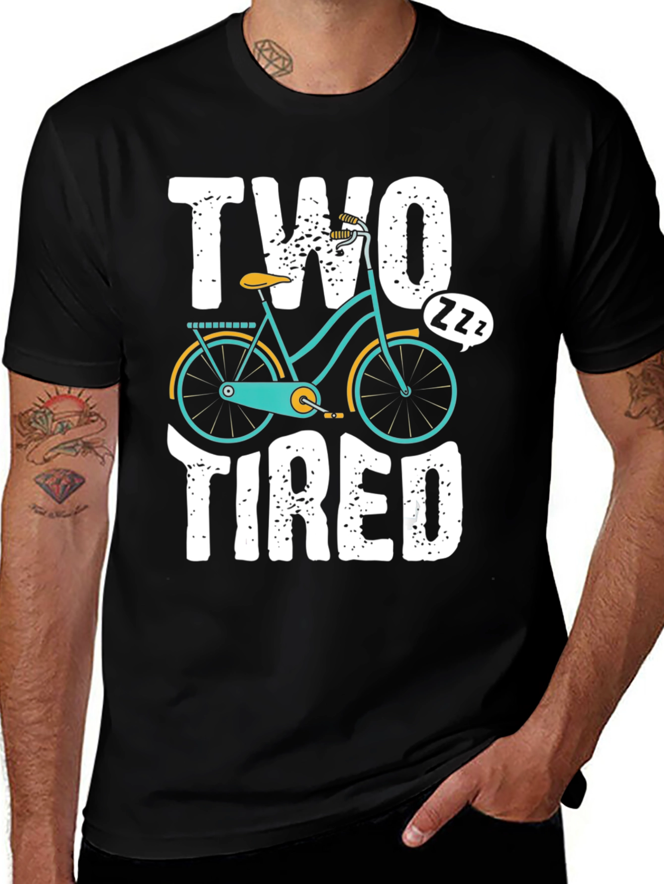 Two Tired Funny Bicycle Graphic T-Shirt